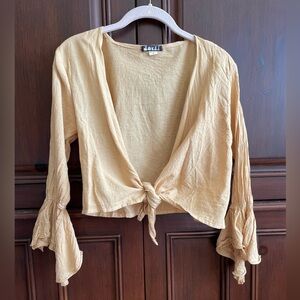 Tan Open Wrap Shirt with Front Tie, 100% Cotton